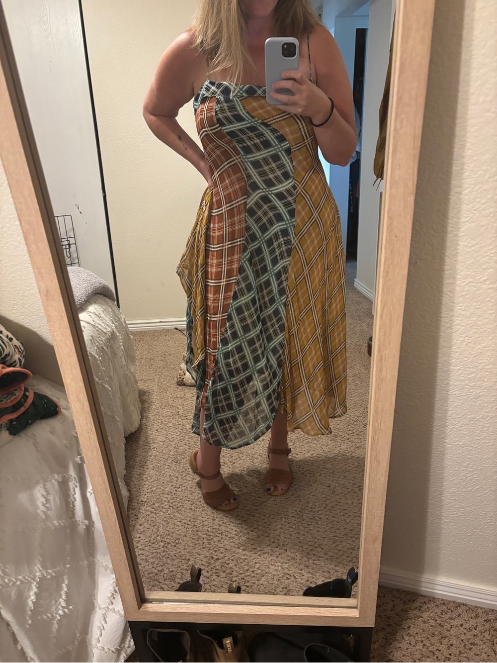 Anthropologie Maeve Sleeveless Asymmetric Plaid Mix Midi Dress Size XL - Picture 12 of 12